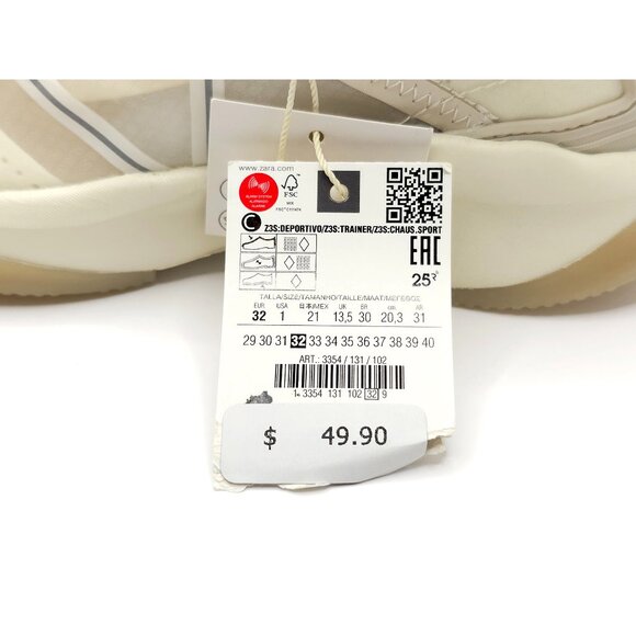 ZARA Beige White Translucent Mesh Trainer Sneakers w/ Memory Foam NWT US1 EU32 - Picture 11 of 12